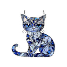 Blau-Weiß-Katzen-Sonnenfänger-Ornament, Acryl-Katzen-Sonnenfänger-Gartendekoration