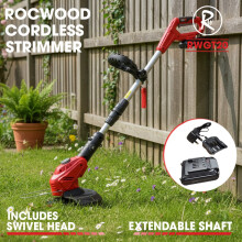 Electric Grass Trimmer Cordless Strimmer 20V RocwooD Garden With Battery And Charger