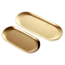 2 Sets: Goldene ovale Edelstahl-Schmuckschale, Handtuchaufbewahrung, Geschirrteller, Teefruchtschalen, Kosmetik, Schmuckteller