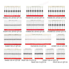200PCS Schnellschalt-Schottky-Diodenkit 1N4001 1N4004 1N4007 1N5408 UF4007 FR207 1N5817 1N5819 1N5822 1N4148 RL207
