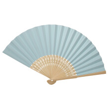 Light Blue Folding Bamboo Paper Fan for Weddings and DIY Crafts