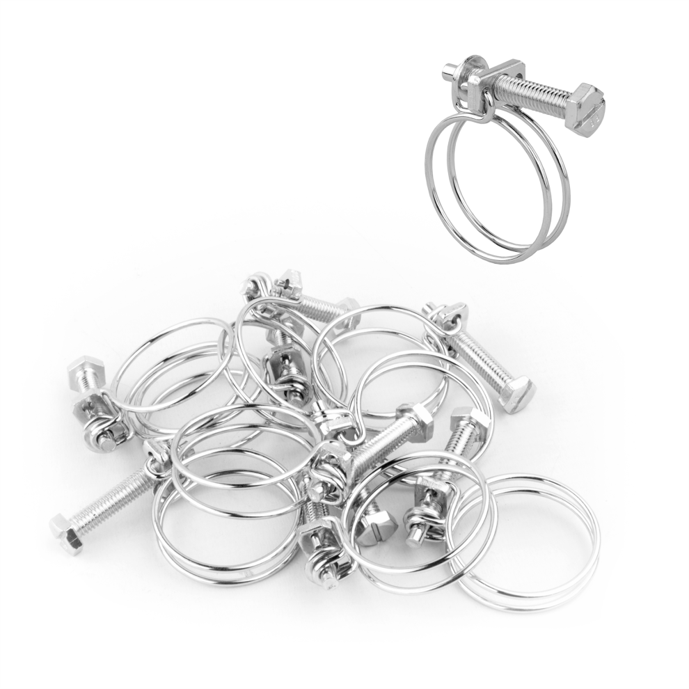 Kct (Pack Of 20) 26-30Mm Double Wire Adjustable Hose Clips Pipe Screw Clamps