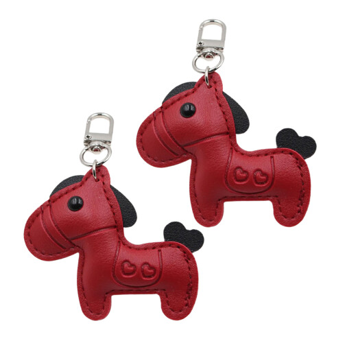 2Pcs Adorable Horse Charm Key Ring PU Leather Multipurpose-3