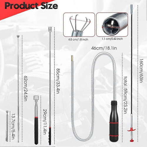 4 Pack Telescoping Magnet Pick-Up Tool Set, Extendable Magnetic Telescoping Pickup Tool 1-15 LB & 23inch Bendable Spring 1