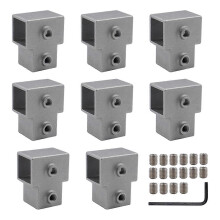8 PCS 1 Zoll/25 mm quadratischer Rohranschluss, 3-Wege-Rohrverbindungsverbinder, Aluminiumlegierung T-Kettenende Rai
