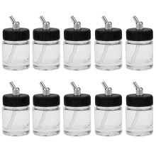 10Pcs 22cc Clear Glass Airbrush Bottles with 30 Adapter for Siphon Feed
