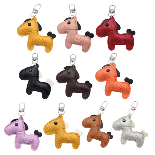 2Pcs Adorable Horse Charm Key Ring PU Leather Multipurpose-3 1