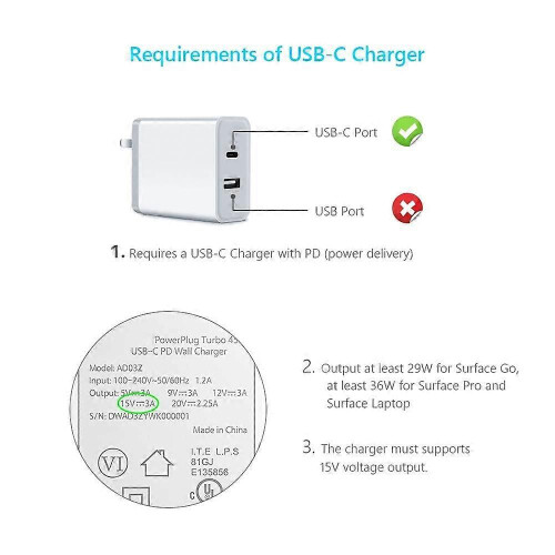 Nylongeflochtenes USB-C-Ladekabel für das Surface Pro 6/5/4/3 Surface Laptop 1,5 m 45W 15V PD-Netzteil 2