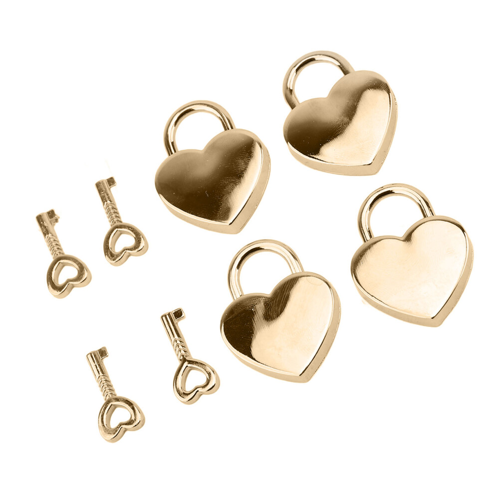 4 Pcs Heart Shaped Gold Zinc Alloy Padlock & Key Set 38X30mm 8791393168591