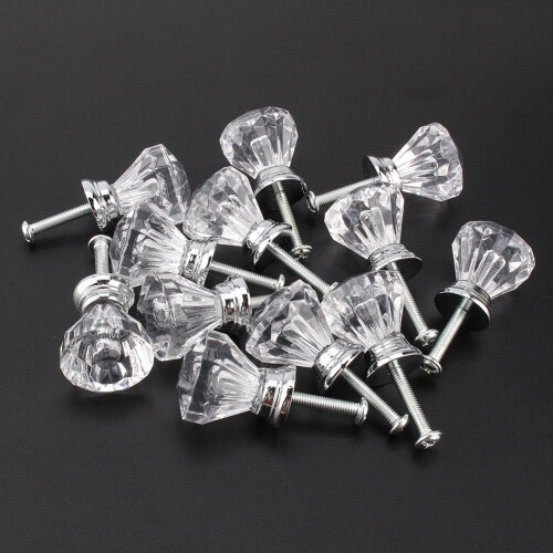 12 Pack Clear Acrylic Crystal Glass Cabinet Knobs 2.5cm Diameter 2