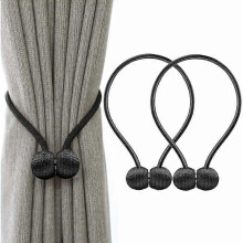 Set aus 2 magnetischen Vorhangbändern mit Hakenkugel als Vorhangbinden, Seilschlaufen (Schwarz)