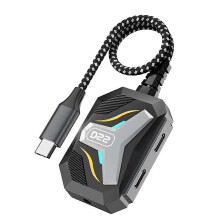 4 in 1 Type C Dock Station USB C to 3.5mm Stereo Cable Splitter Converter Audio Transfer Phone Call Earphone Extender