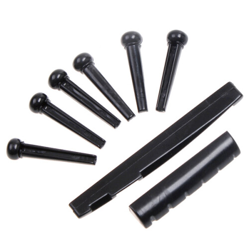 Folk Guitar Bridge Pins Saddle Nut Set, Black, ABS & Nylon 2