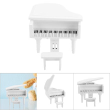 Doll House 1:12 Scale Miniature Wooden Grand Piano with Stool - White