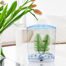 Mini Acrylic Fish Tank Aquarium with Water Plants 20x9x14.5cm