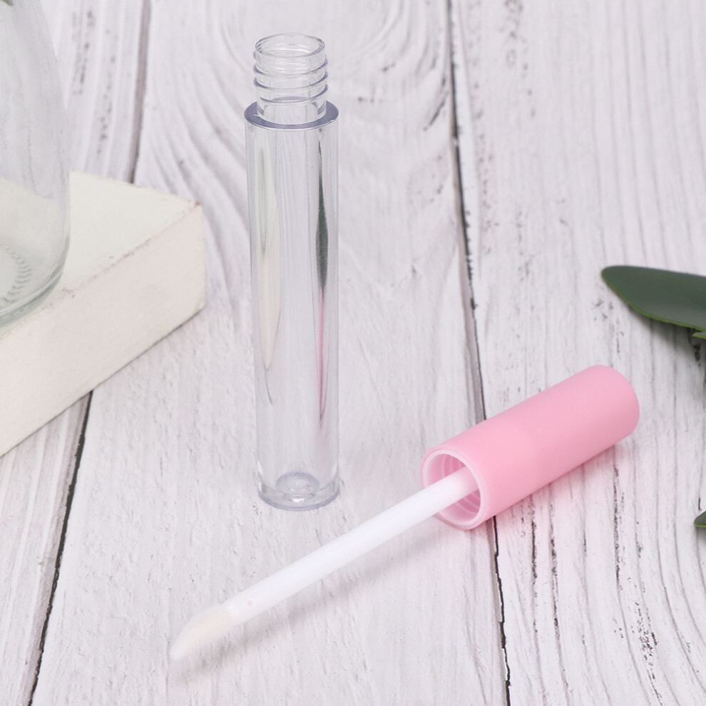 Set of 10 Refillable Lip Balm Containers 2.5ml Clear with Pink Lid Makeup Tool