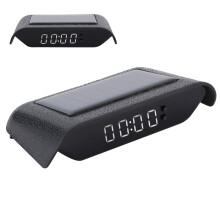 Car Digital Clock Solar Powered Black LED Display 500mAh Battery