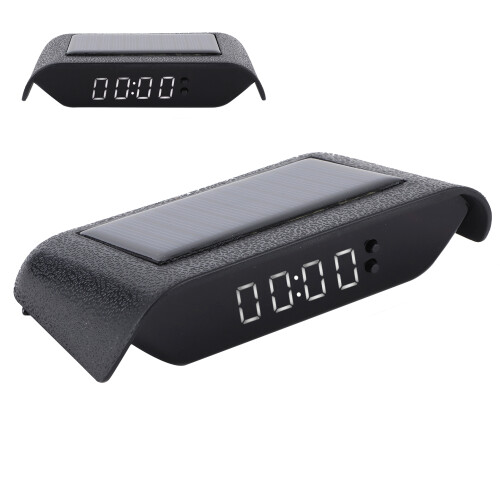 Car Digital Clock Solar Powered Black LED Display 500mAh Battery