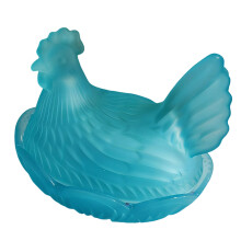 Crystal Glass Candys Box Hen on Nest Candy Jars with-Matte Blue