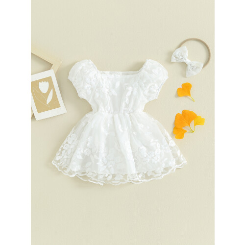 (12-18 Months, White) Pelele bebé niña, con diadema. 1