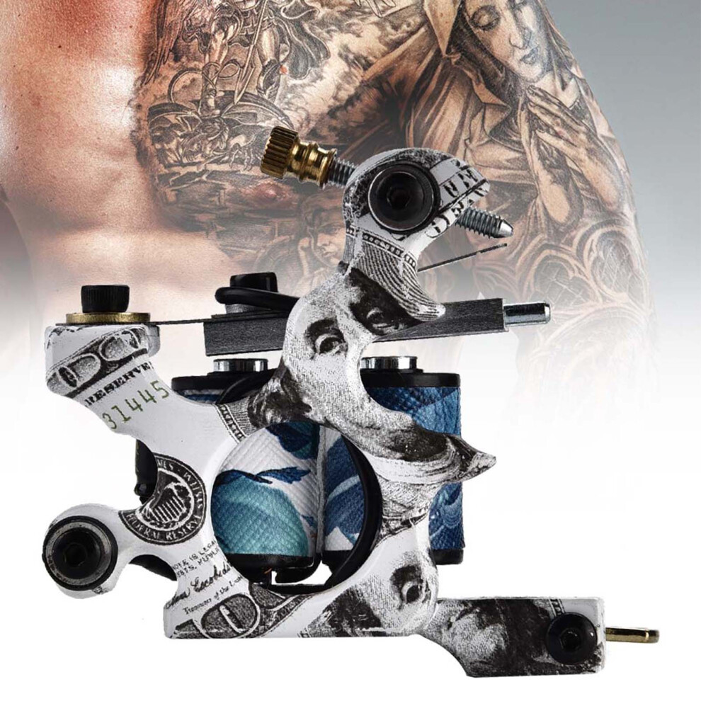 Professional Alloy Tattoo Machine with Copper Coils, 10 Wrap Shader Gun