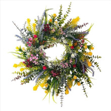 Lentekransen voor Voordeur 13,8 Inch Buiten Welkom Zomerbloemen Weerbestendig Groen Alle Seizoenen Ronde Krans