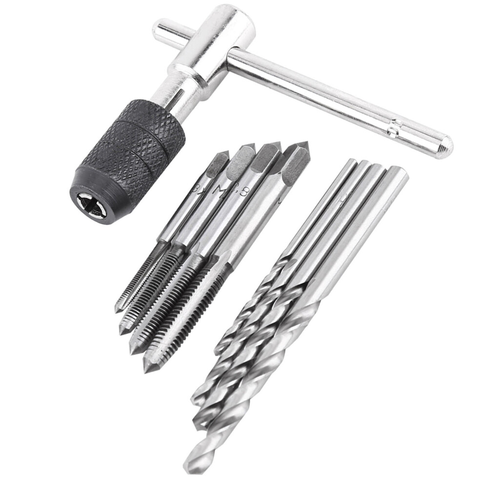 9Pcs Thread Taps Set With T-Shaped Wrench & Twist Drill Bits Hand Tools 5001393111231