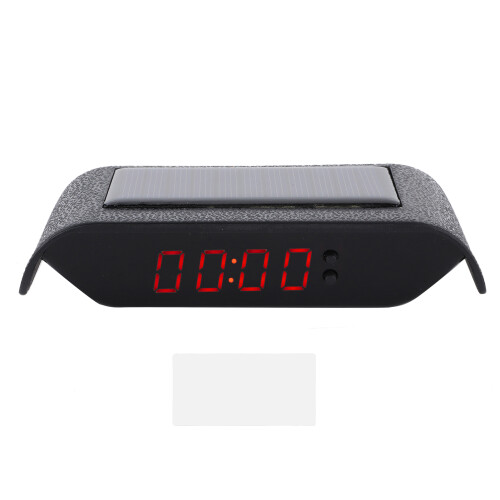 Solar Car Digital Clock with LCD Display, 500mAh Battery, Black 1
