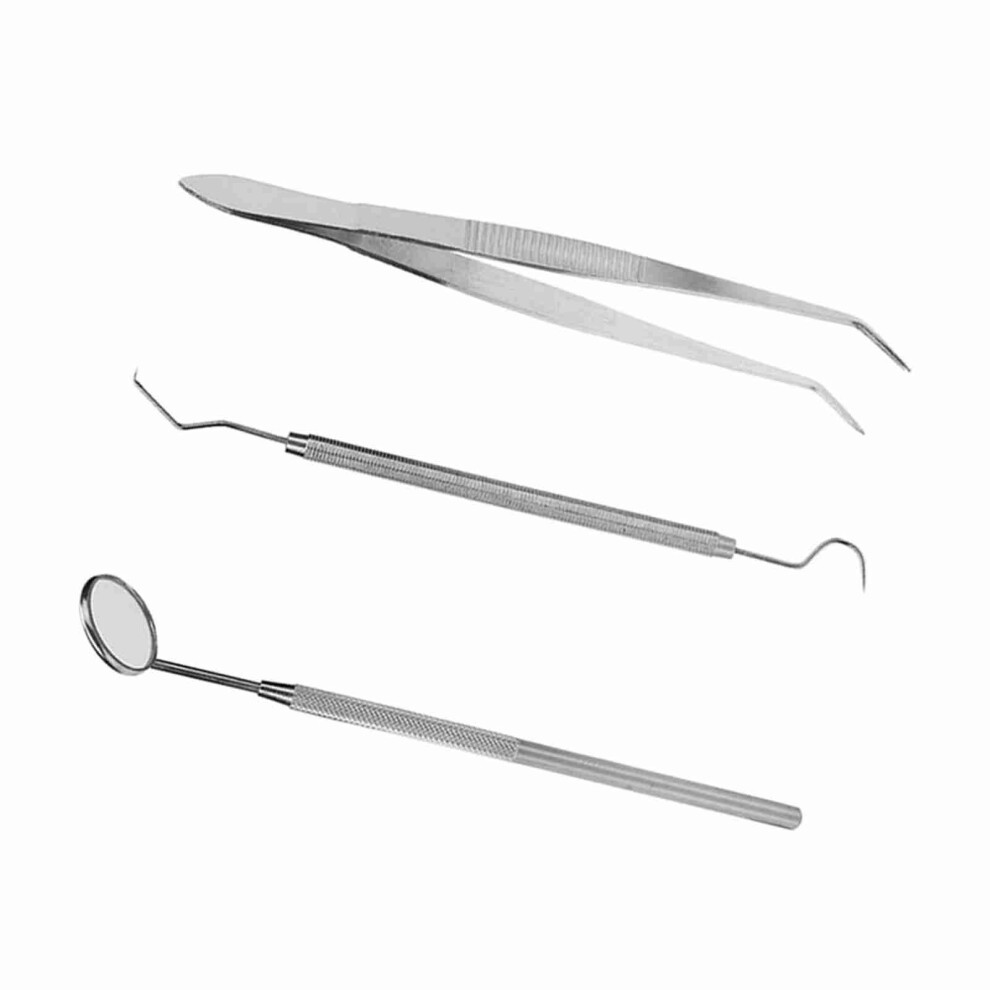 3pcs Stainless Steel Dental Tools Mouth Mirror Probe Tweezers Hygiene Kit