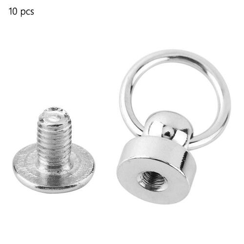 10pcs Brass Rivet Studs with Ring Head for Leathercraft, Silver 0.39x0.35" 1