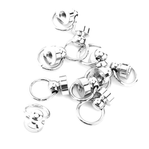 10pcs Brass Rivet Studs with Ring Head for Leathercraft, Silver 0.39x0.35" 2
