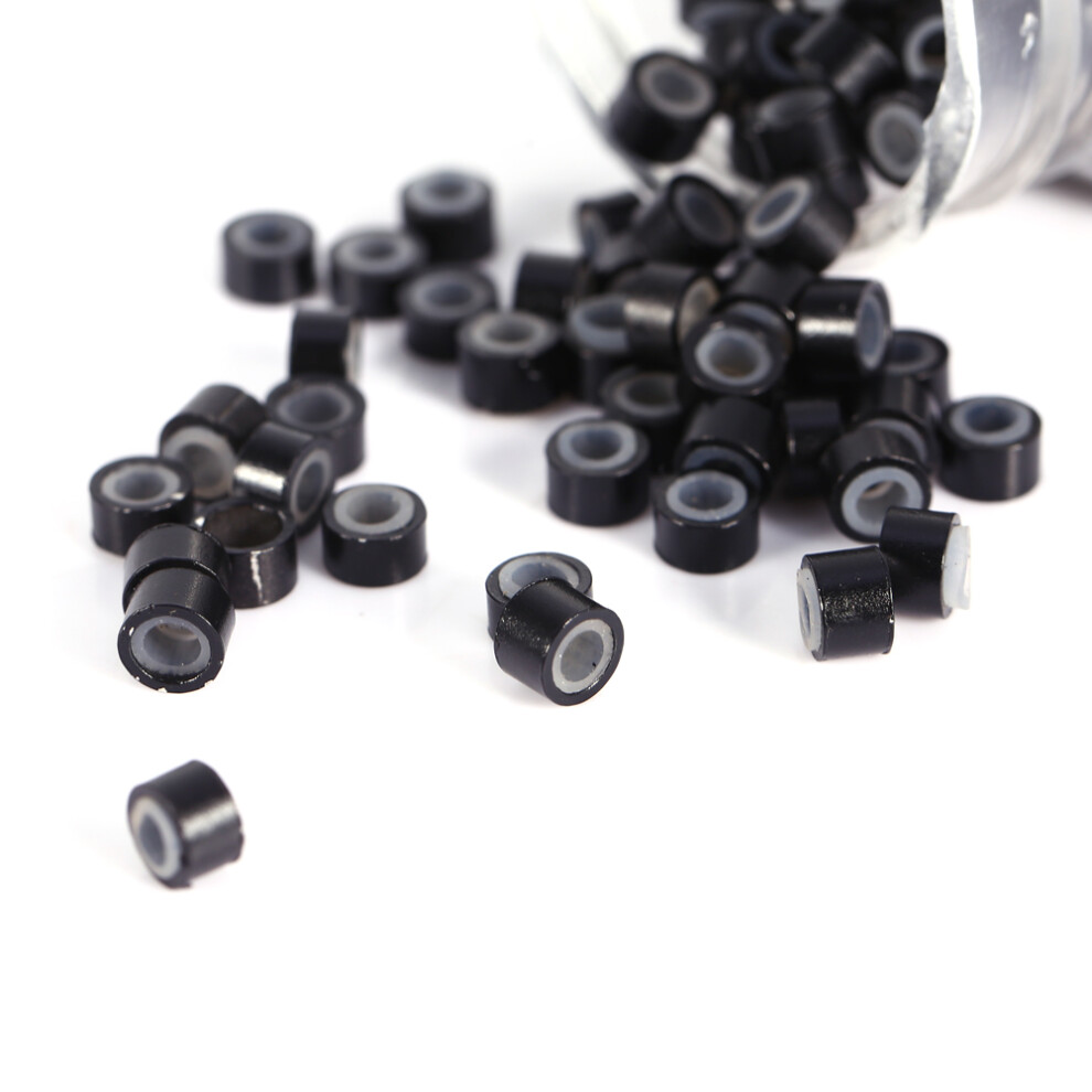 Unisex Black Bulk 500Pcs Hair Beads Silicone Lined Rings For Human Hair Extensions & Beading