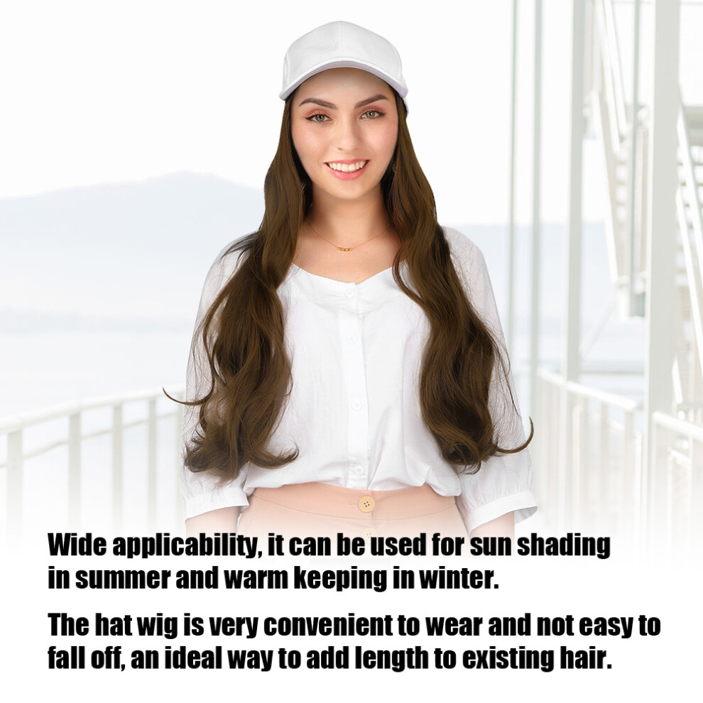 White Baseball Cap Hat Wig with Long Curly Hair Extension â Light Brown
