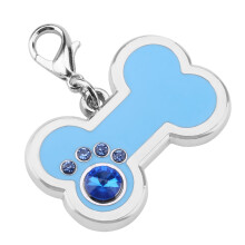 Dog Cat Blue Alloy Bone Shape Pet ID Tag Animal Name & Contact Info Pendant