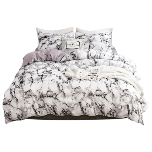 3Pcs Polyester Marbled Bedding Set EU Double Size White Soft & Durable 1