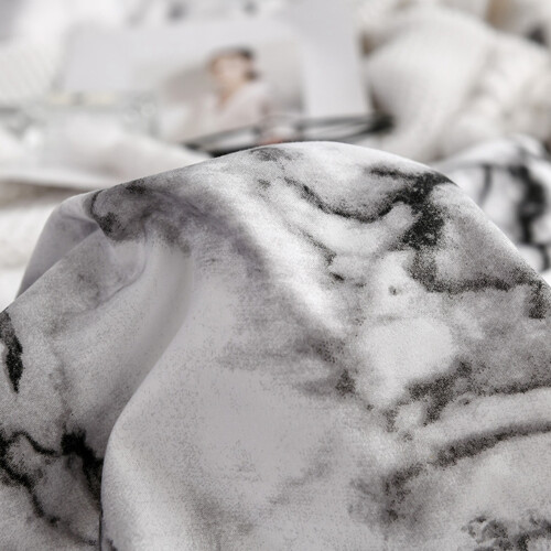3Pcs Polyester Marbled Bedding Set EU Double Size White Soft & Durable 2