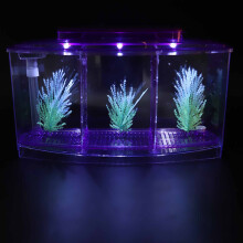 Acrylic 3-Section Fish Breeding Tank with LED Lights, Purple