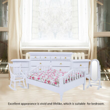 Mini Wooden Dollhouse Bedroom Set 1:12 Scale 6pcs White Kids Toy Furniture