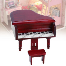 Mini Wooden Grand Piano Model for Doll House Rose Colour 1:12 Scale & Stool