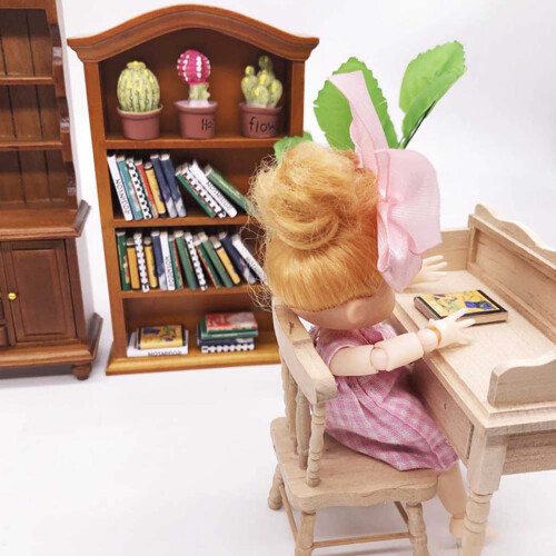 1:12 Miniature Wood Bookshelf Cabinet 1