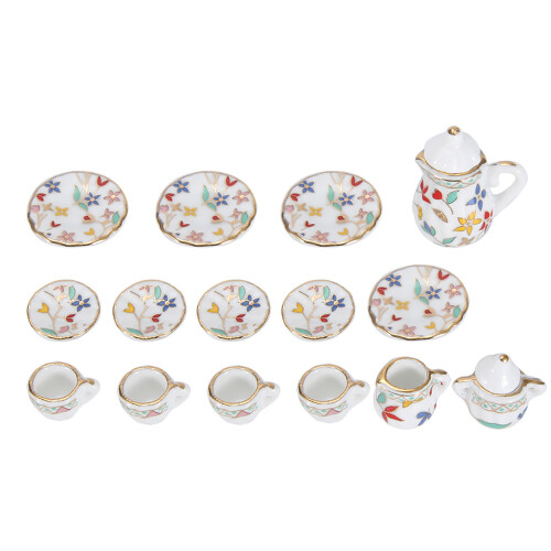 Miniature 1:12 Porcelain Flower Tea Set
