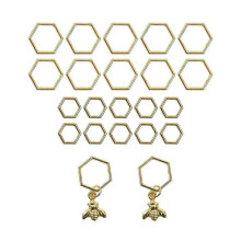 Colgantes de abeja hexagonal Marcadores de punto de ganchillo dorado con pinza de aguja de bloqueo Herramientas de punto Costura