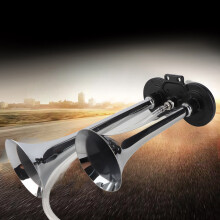 12V 150dB Dual Trumpet Air Horn Kit — Chrome 29cm Long & Easy Install