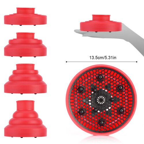 Silicone Folding Hair Diffuser for Most Hair Dryers, Red, Compact 2