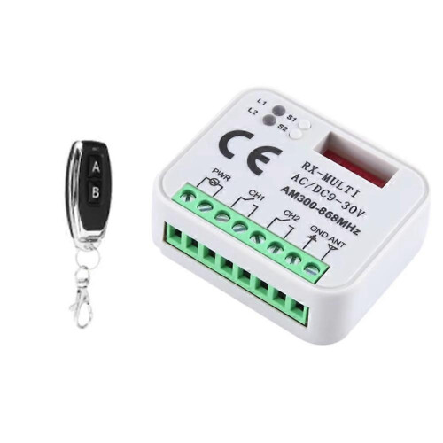 Universal Garage Door Opener Switch with Remote Control RX Multi Frequency 300-868Mhz Receiver 9-30V 2CH Relay Module