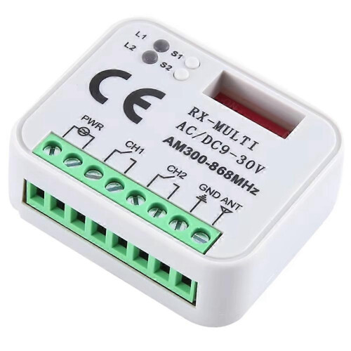 Universal Garage Door Opener Switch with Remote Control RX Multi Frequency 300-868Mhz Receiver 9-30V 2CH Relay Module 2