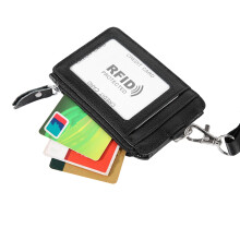 Cowhide RFID Card Wallet with Vertical Lanyard Necklace Durable ID Badge Holder