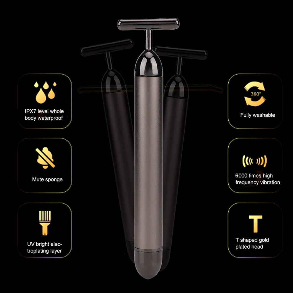Gray/Gold Smoky Electric Face Massager For Lifting & Firming | Waterproof, Plating T-Shaped Head