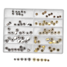 Assorted Watch Crown Parts Kit with 10 Compartments, 4 Sizes, Gold & Silver