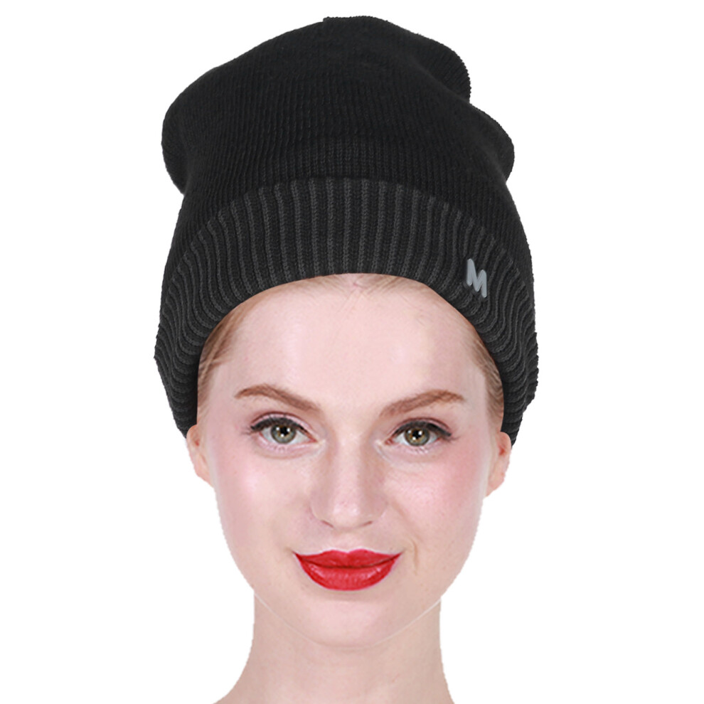 USB Rechargeable Heating Hat Black Brim Knitting Wool Fast Warmth